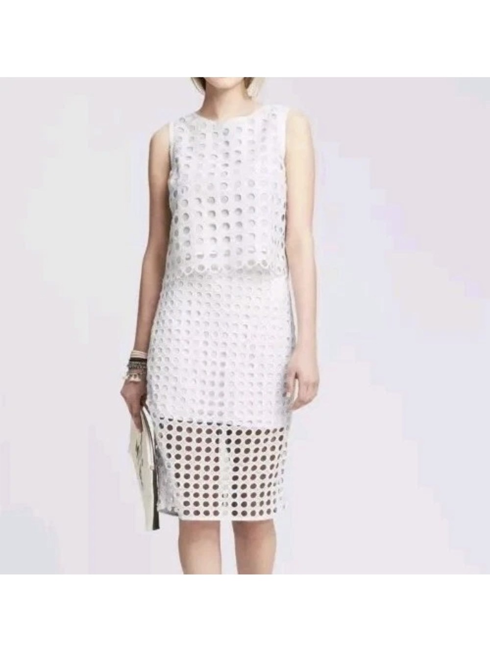 Banana Republic White Cotton Lace Circle Pencil Skirt 0 - Picture 5 of 6